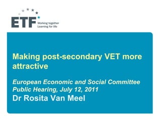 Making post-secondary VET more attractive   European Economic and Social Committee Public Hearing, July 12, 2011 Dr Rosita Van Meel 