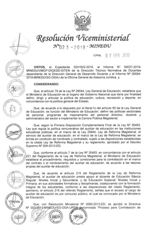 Resolución Vicemimnisterial Nº 023-2019-MINEDU
