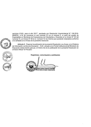 RVM N° 092-2017-MINEDU. Selección y contrato de especialistas en seguimiento de gestión administrativa e institucional en las unidades de gestión educativa local