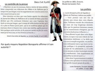 Le contrôle de la presse
Les préfets
Par quels moyens Napoléon Bonaparte affirme-t-il son
autorité ?
Un préfet en 1801, Gravure,
Musée Carnavalet, Paris
Docs 2 et 3 p 83
 