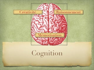Cognition
RaisonnementCréativité
Mémorisation
 