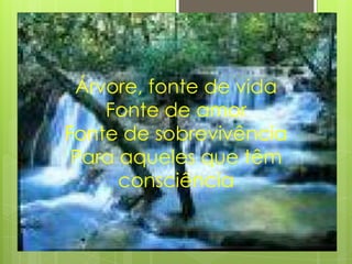 Árvore, fonte de vida
    Fonte de amor
Fonte de sobrevivência
 Para aqueles que têm
      consciência
 