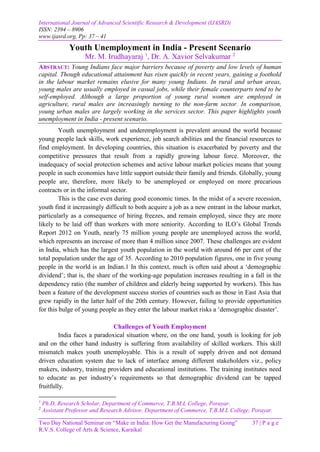 Youth Unemployment in India - Present Scenario | PDF