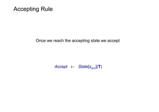 Accepting Rule




       Once we reach the accepting state we accept




                 Accept  State[sacc](T)
 