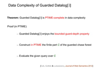 Data Complexity of Guarded Datalog[9]


Theorem: Guarded Datalog[9] is PTIME-complete in data complexity


Proof (in PTIME...