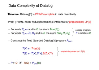 Data Complexity of Datalog

Theorem: Datalog[] is PTIME-complete in data complexity

Proof (PTIME-hard): reduction from f...