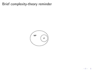 Brief complexity-theory reminder
NP
P
 