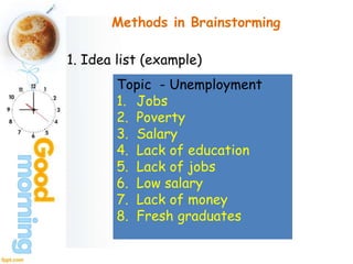 Selecting and Organizing Information - Brainstorming | PPTX