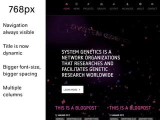 768px
Navigation
always visible
Title is now
dynamic
Bigger font-size,
bigger spacing
Multiple
columns
 