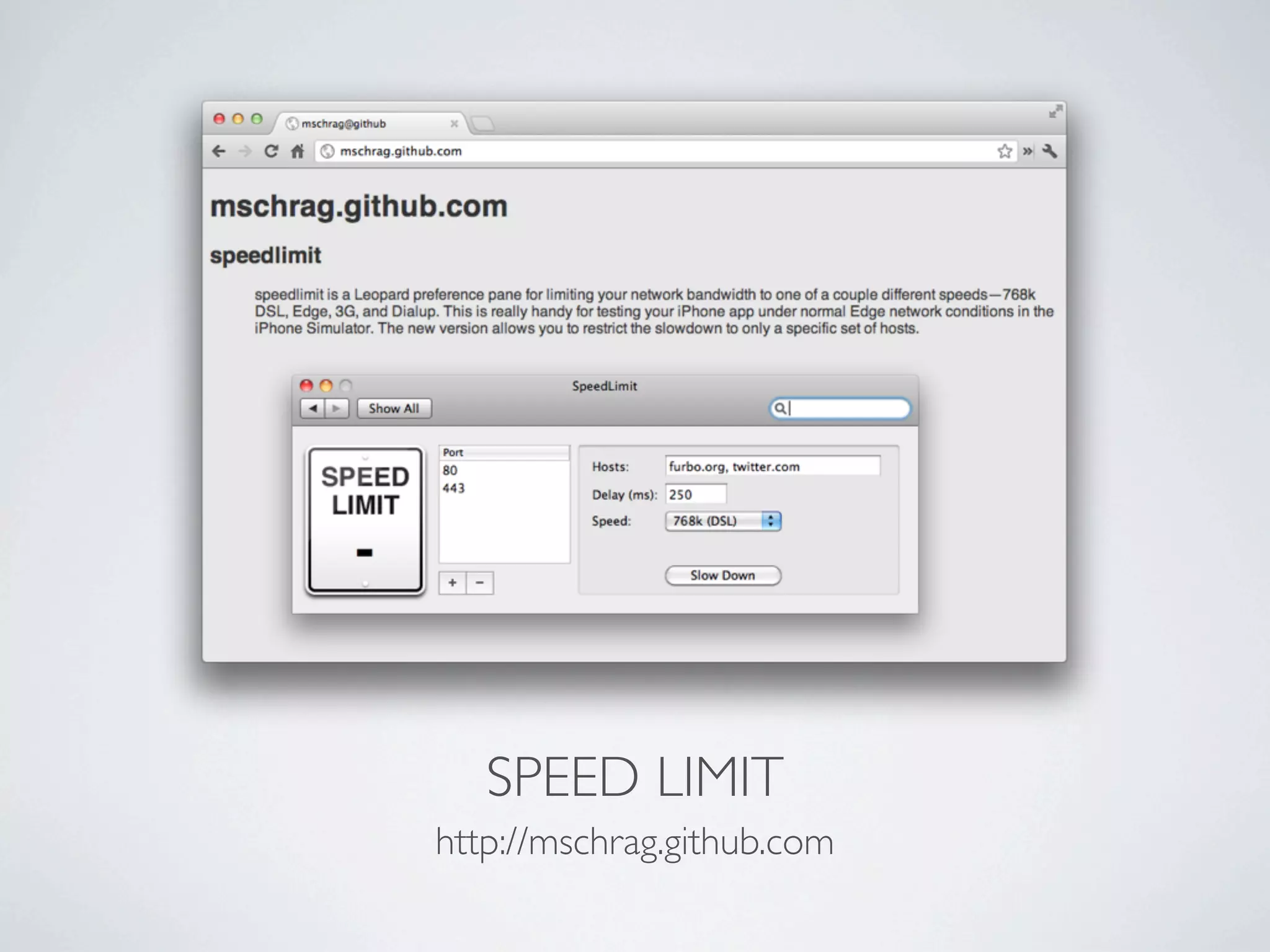 SPEED LIMIT
http://mschrag.github.com
 