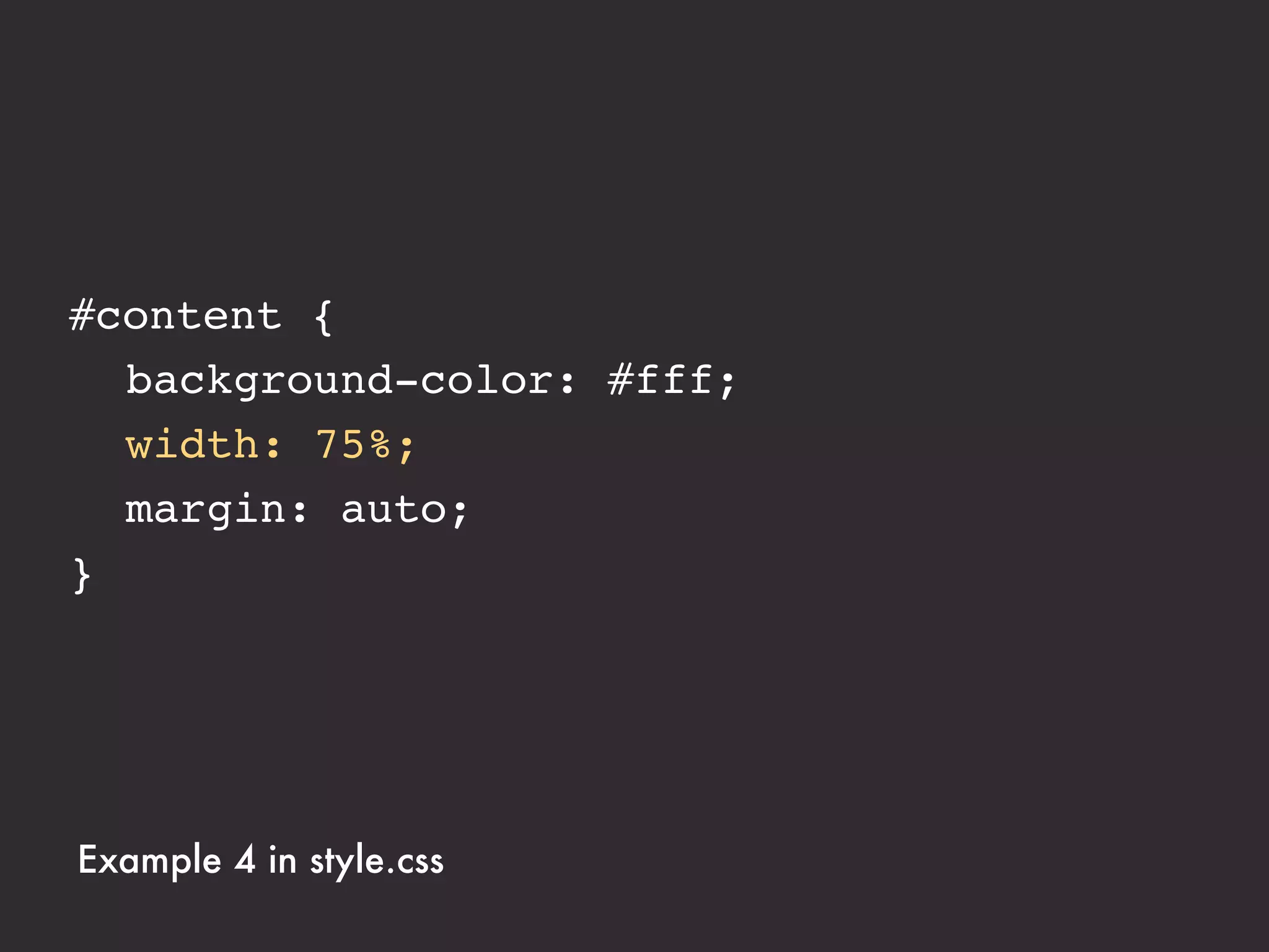 <div class="contentbox">
  <h2>Who We Are</h2>

  ...

</div>




Example 4 in style.css
 