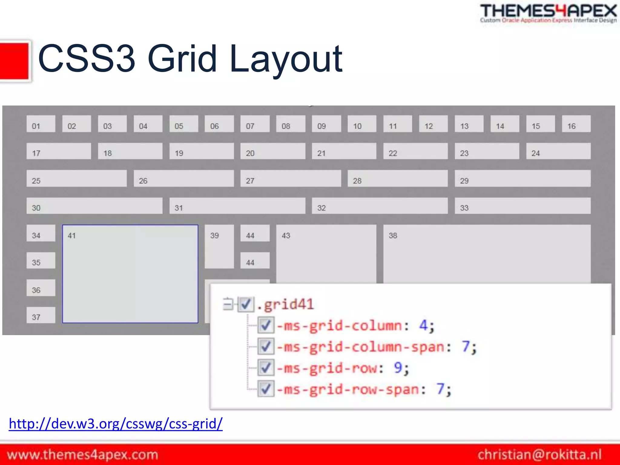 CSS3 Grid Layout
http://dev.w3.org/csswg/css-grid/
 
