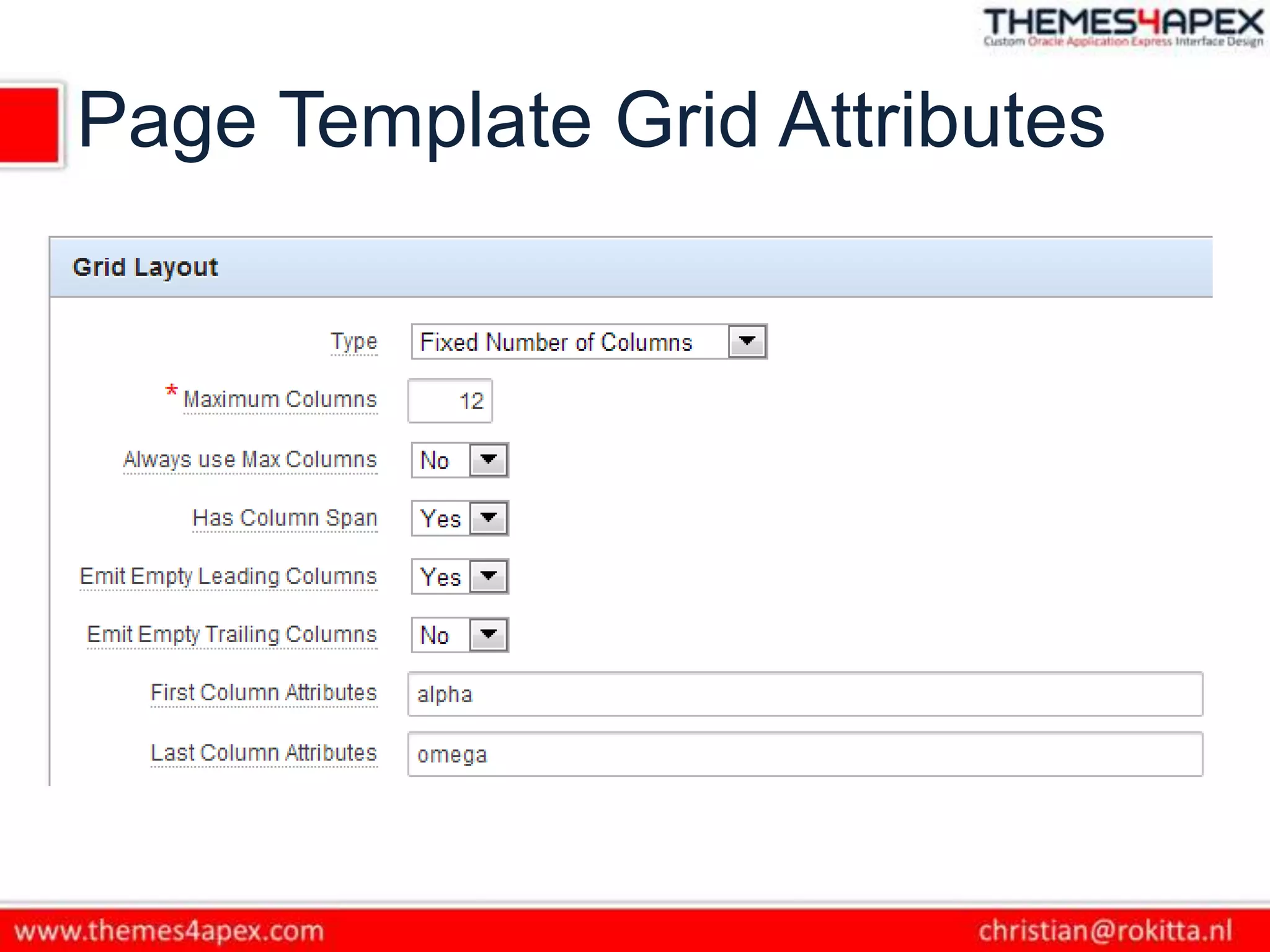 Page Template Grid Attributes
 