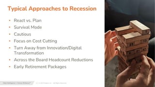 3 | © 2023 Alation, Inc. – All Rights Reserved.
Data Intelligence + Human Brilliance™
Typical Approaches to Recession
• React vs. Plan
• Survival Mode
• Cautious
• Focus on Cost Cutting
• Turn Away from Innovation/Digital
Transformation
• Across the Board Headcount Reductions
• Early Retirement Packages
 
