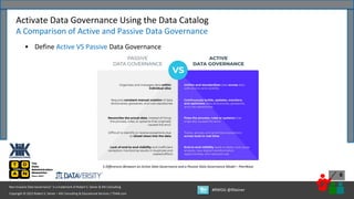 Copyright © 2022 Robert S. Seiner – KIK Consulting & Educational Services / TDAN.com
Non-Invasive Data Governance™ is a trademark of Robert S. Seiner & KIK Consulting
#RWDG @RSeiner
6
• Define Active VS Passive Data Governance
Activate Data Governance Using the Data Catalog
A Comparison of Active and Passive Data Governance
5 Differences Between an Active Data Governance and a Passive Data Governance Model – PeerNova
 