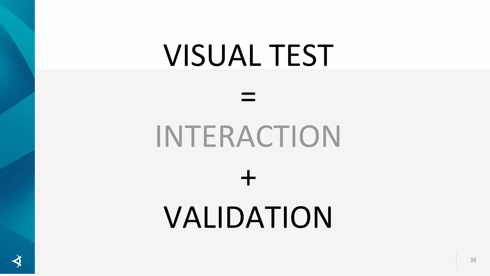 30 VISUAL TEST = INTERACTION + VALIDATION 