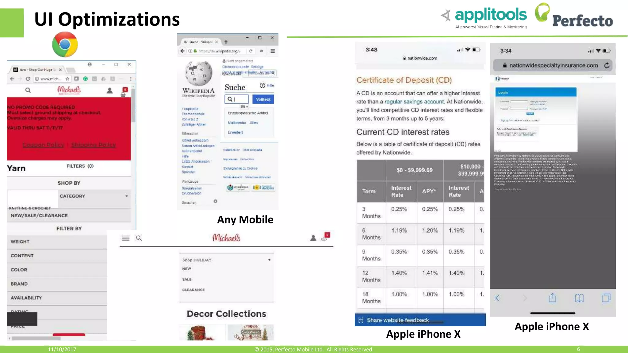 UI Optimizations 11/10/2017 6© 2015, Perfecto Mobile Ltd. All Rights Reserved. Apple iPhone X Apple iPhone X Any Mobile 