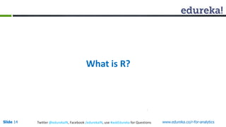What is R? 
Slide 14 Twitter @edurekaIN, Facebook /edurekaIN, use #askEdureka for Questions www.edureka.co/r-for-analytics 
 