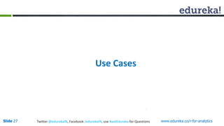 Use Cases 
Slide 27 Twitter @edurekaIN, Facebook /edurekaIN, use #askEdureka for Questions www.edureka.co/r-for-analytics 
 