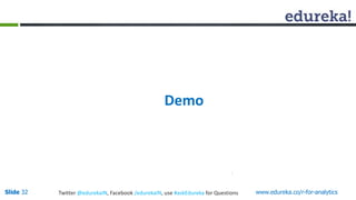 Demo 
Slide 32 Twitter @edurekaIN, Facebook /edurekaIN, use #askEdureka for Questions www.edureka.co/r-for-analytics 
 