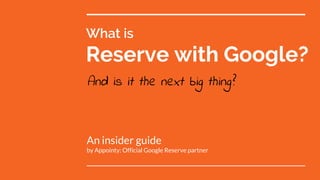 An insider guide
by Appointy: Official Google Reserve partner
What is
Reserve with Google?
And is it the next big thing?
 