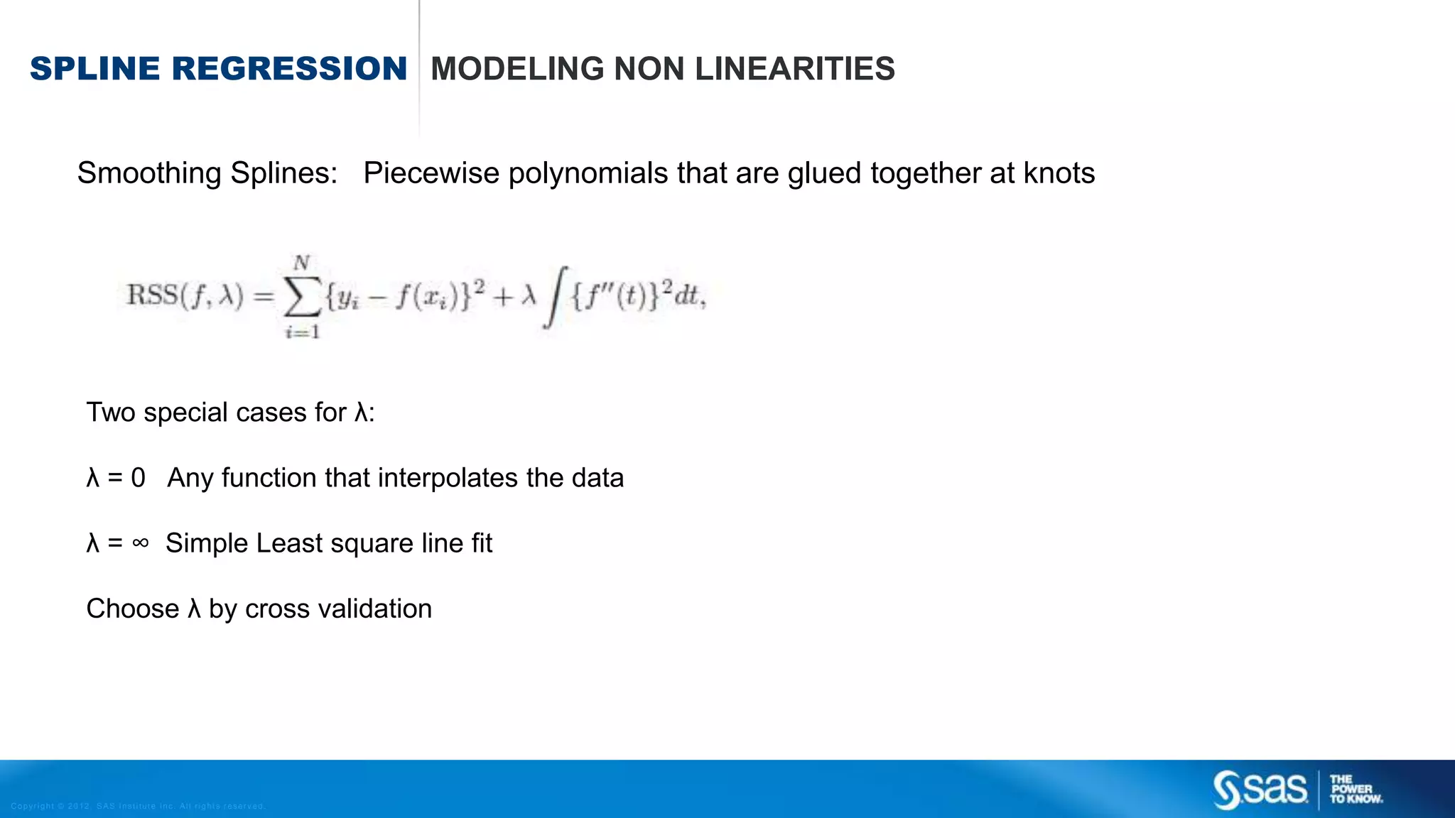 Copyright © 2012, SAS Institute Inc. All rights reserv ed.
MACHINE LEARNING WHY IT CAN MATTER € € €
Decile N Conversion Profit Cumulative
1 10.000 3.00% 17.000 17.000
2 10.000 2.00% 9.000 26.000
3 10.000 1.40% 4.200 30.200
4 10.000 1.15% 2.200 32.400
5 10.000 1.00% 1.000 33.400
6 10.000 0.60% -2.200 31.200
7 10.000 0.40% -3.800 27.400
8 10.000 0.30% -4.600 22.800
9 10.000 0.10% -6.200 16.600
10 10.000 0.05% -6.600 10.000
The profit by using a much better model
to sent letters only to the first 5 deciles
is now:
€ 33.400 (instead of € 10.000)
If you have 100 of such campaigns a
year that means an increase of
€ 2.34 mln !!
 