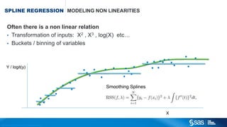 Copyright © 2012, SAS Institute Inc. All rights reserv ed.
MACHINE LEARNING WHY IT CAN MATTER € € €
Decile N Conversion Profit Cumulative
1 10.000 2.00% 9.000 9.000
2 10.000 1.50% 5.000 14.000
3 10.000 1.00% 1.000 15.000
4 10.000 1.00% 1.000 16.000
5 10.000 1.00% 1.000 17.000
6 10.000 1.00% 1.000 18.000
7 10.000 1.00% 1.000 19.000
8 10.000 0.80% -600 18.400
9 10.000 0.50% -3.000 15.400
10 10.000 0.20% -5.400 10.000
The profit by using a model to sent
letters only to the first 7 deciles is now:
€ 19.000 (instead of € 10.000)
If you have 100 of such campaigns a
year that means an increase of
€ 0.9 mln !!
 