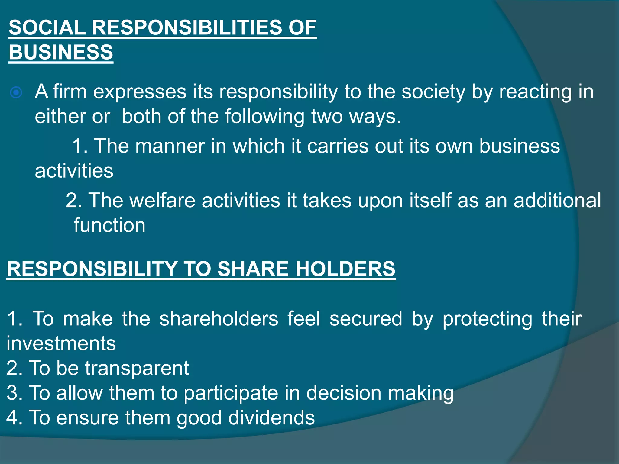 Scope of business ethicsIssues relating to objective of business  Issues relating to owners of businessIssues relating to employeesIssues relating to customersIssues relating to creditorsIssues relating to competitive institutionsIssues relating to government Issues relating to local communityIssues relating to national interest  