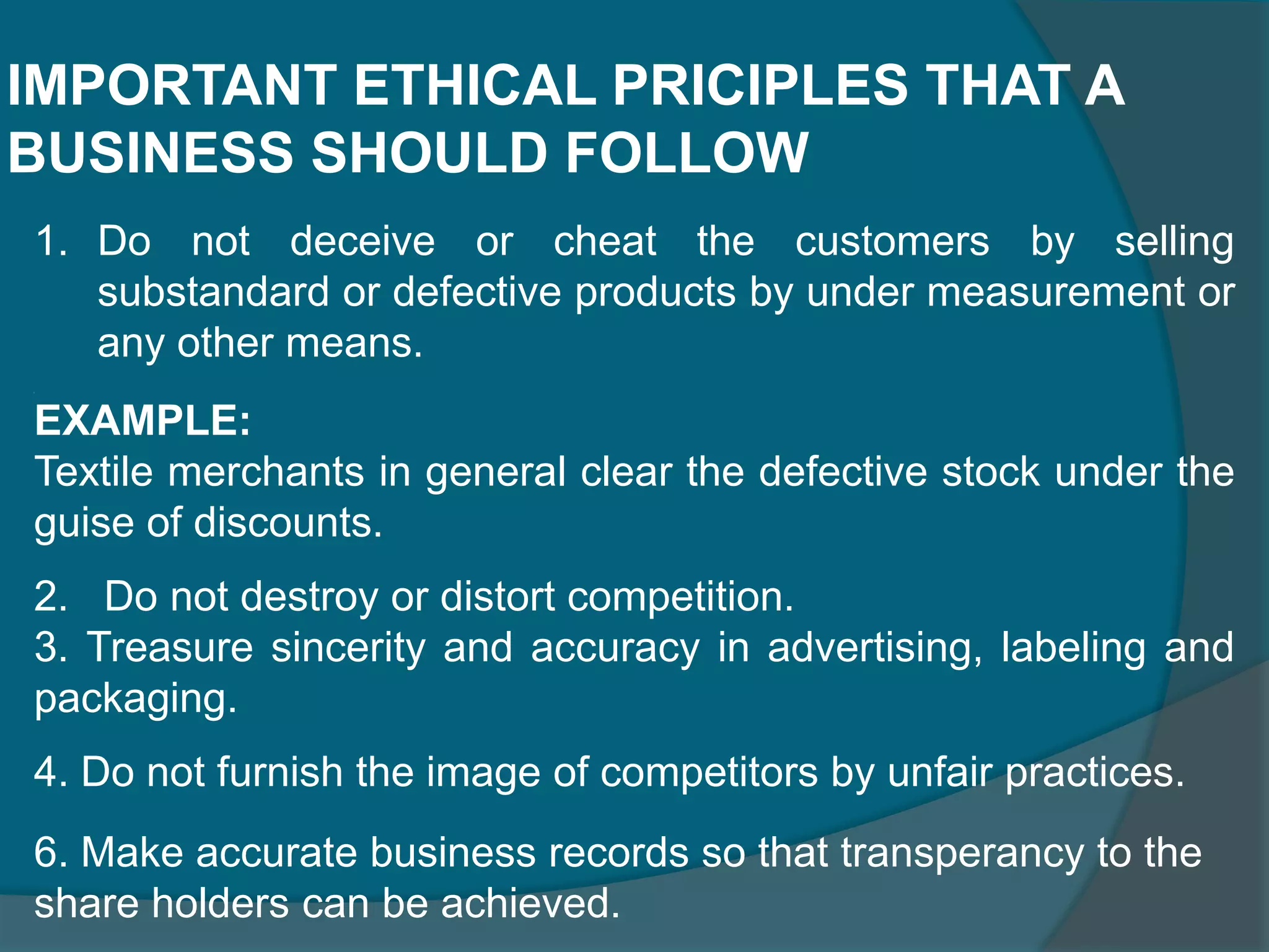     3.DEFORESTATION: The results of deforestation for industrialization and urbanization are vulnerable. It is resulting in destruction of wild life, increase in price of wood, air production etc.4.HABITAT: The people who are living in forests and remote areas love their shelter and livelihood in the vent of industrialization.    5.HEALTH: The business users must be conscious about the health of the society and behave responsibility for their health.