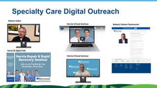 Specialty Care Digital Outreach
Hernia Virtual Seminar
Robotic Patient Testimonial
Hernia Virtual Seminar
Social & Digital Ads
Patient Video
 
