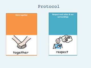 Protocol
Work together Respect each other & our
surroundings
 