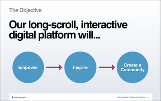 © Blue State Digital | Proprietary and Confidential
The Objective
Our long-scroll, interactive
digital platform will...
14
 