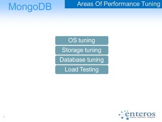 3
MongoDB Areas Of Performance Tuning
OS tuning
Storage tuning
Database tuning
Load Testing
 