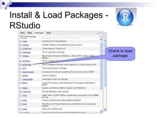 Install & Load Packages -
RStudio
Check to load
package
 