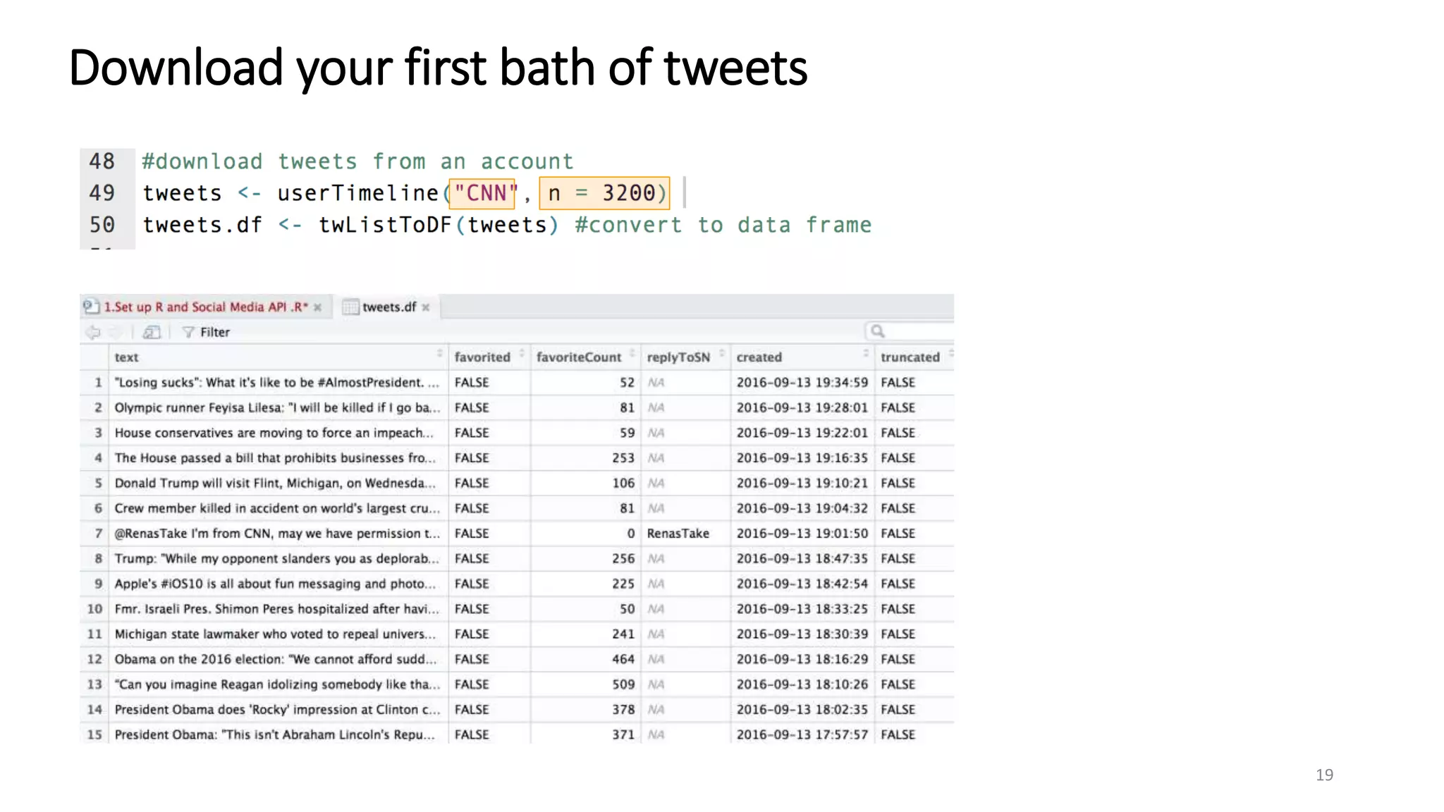 Download your first bath of tweets
19
 
