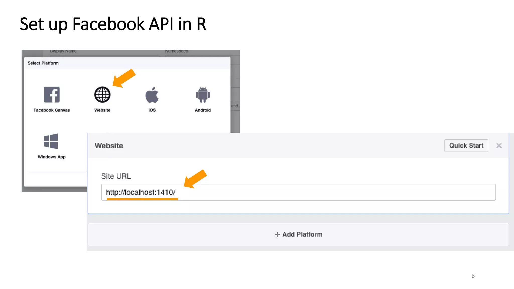 Set up Facebook API in R
8
 