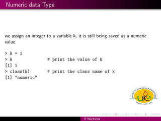 Double Vs Numeric R R WorkShop Part-1 | R language | how to use R in datamining | PDF