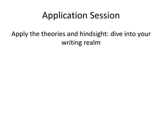 Application Session
Apply the theories and hindsight: dive into your
writing realm
 