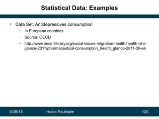 9/26/18 Heiko Paulheim 120
Statistical Data: Examples
• Data Set: Antidepressives consumption
– In European countries
– So...