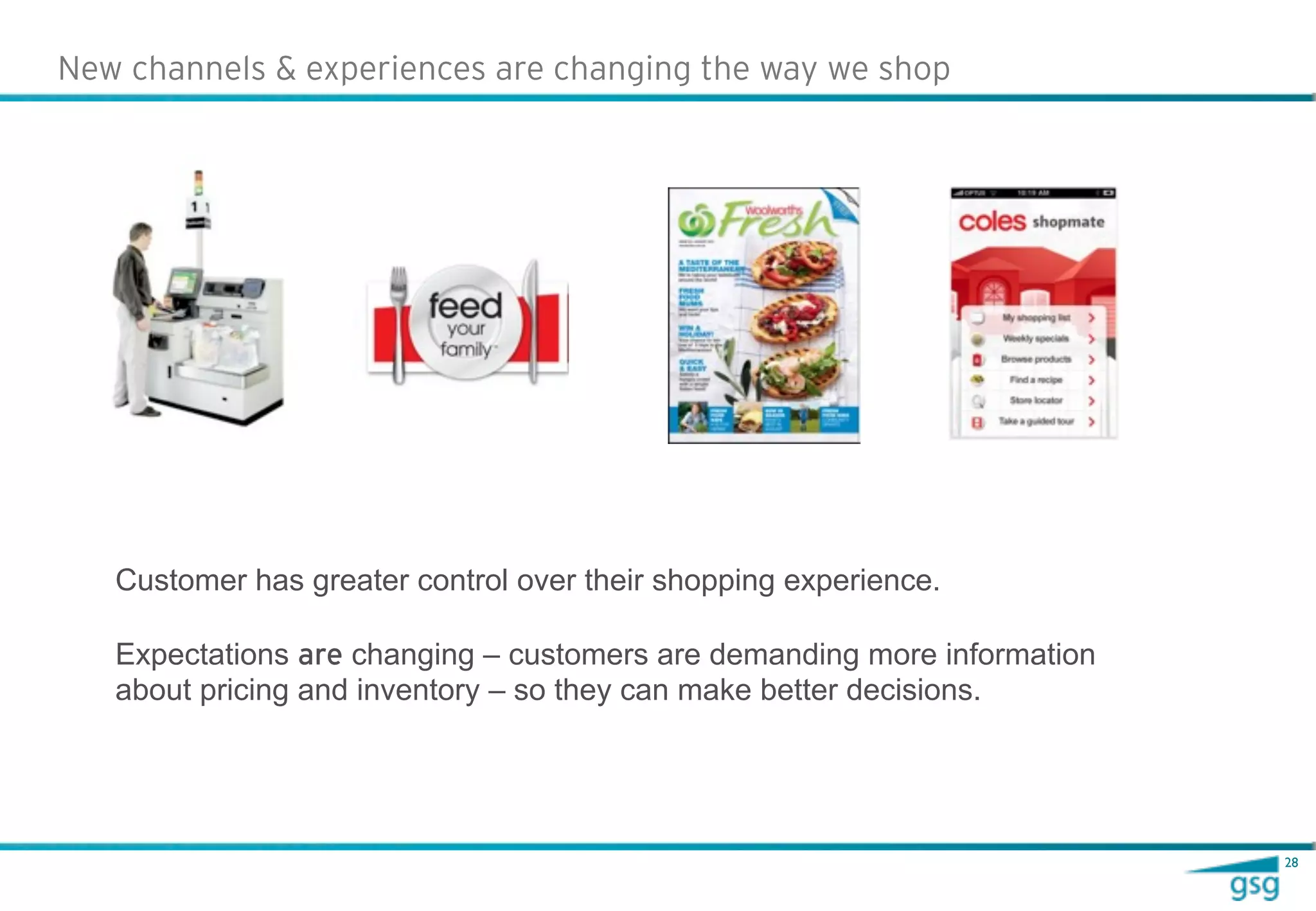 New channels & experiences are changing the way we shop




   Customer has greater control over their shopping experience.

   Expectations are changing – customers are demanding more information
   about pricing and inventory – so they can make better decisions.




                                                                          28
 