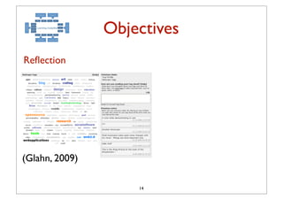 Objectives
Reﬂection




(Glahn, 2009)

                    14
 