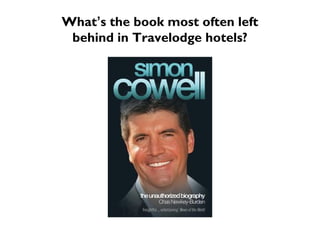 What’s the book most often left
 behind in Travelodge hotels?
 
