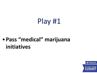Play #1
•Pass “medical” marijuana
initiatives
21
 