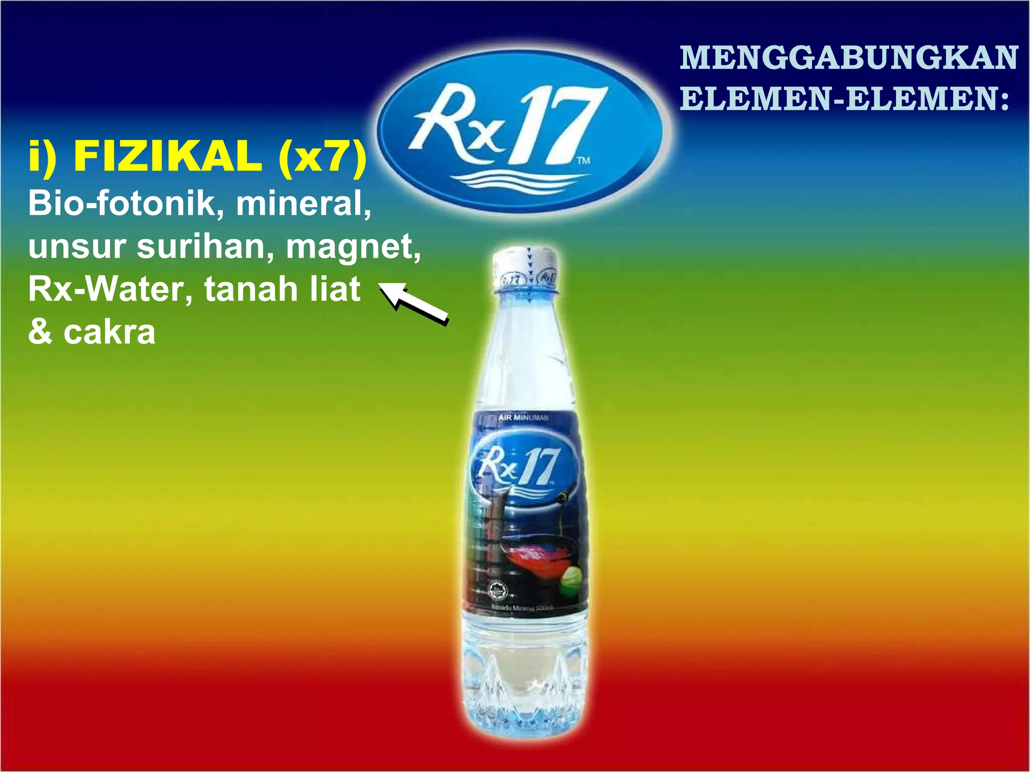 i) FIZIKAL (x7) Bio-fotonik, mineral, unsur surihan, magnet, Rx-Water, tanah liat & cakra MENGGABUNGKAN ELEMEN-ELEMEN: 