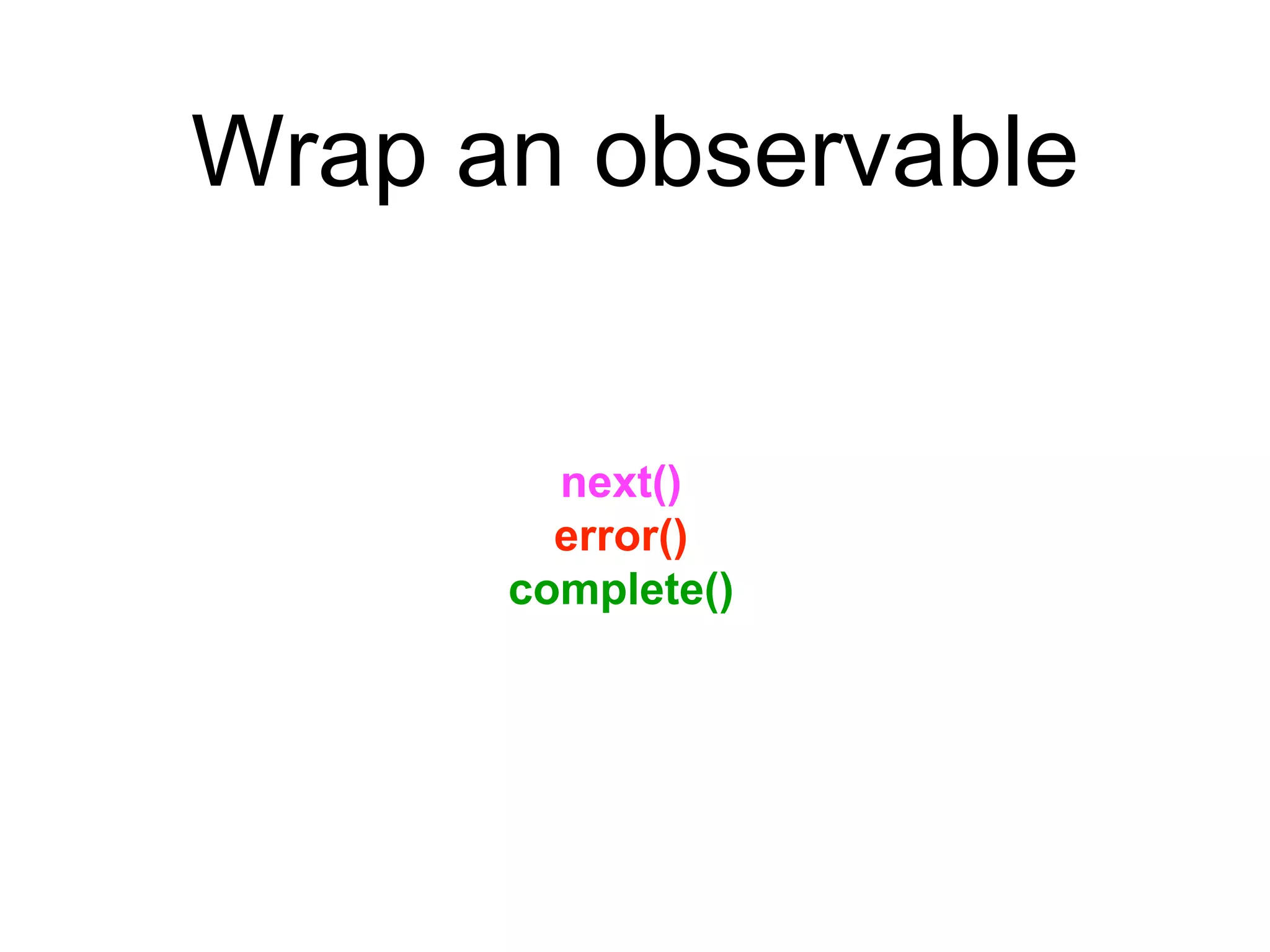 Wrap an observable
next()
error()
complete()
 