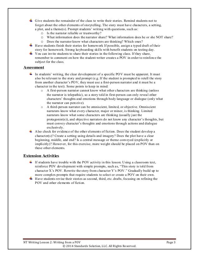 PARCC sample lesson plans Grade 4 Writing