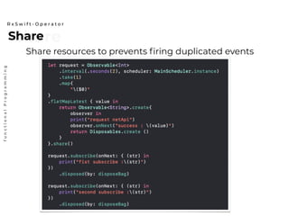 ShareShare
R x S w i f t - O p e r a t o r
functionalProgramming
Share resources to prevents firing duplicated events
 
