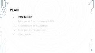PLAN
I. Introduction
II. Principe et fonctionnement ZRP
III. Architecture et évaluation
IV. Exemple et comparaison
V. Conclusion
2
I. Introduction
II. Principe et fonctionnement ZRP
III. Architecture et évaluation
IV. Exemple et comparaison
V. Conclusion
 