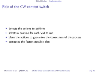Global Design Implementation 
Role of the CW context switch 
I detects the actions to perform 
I selects a position for ea...