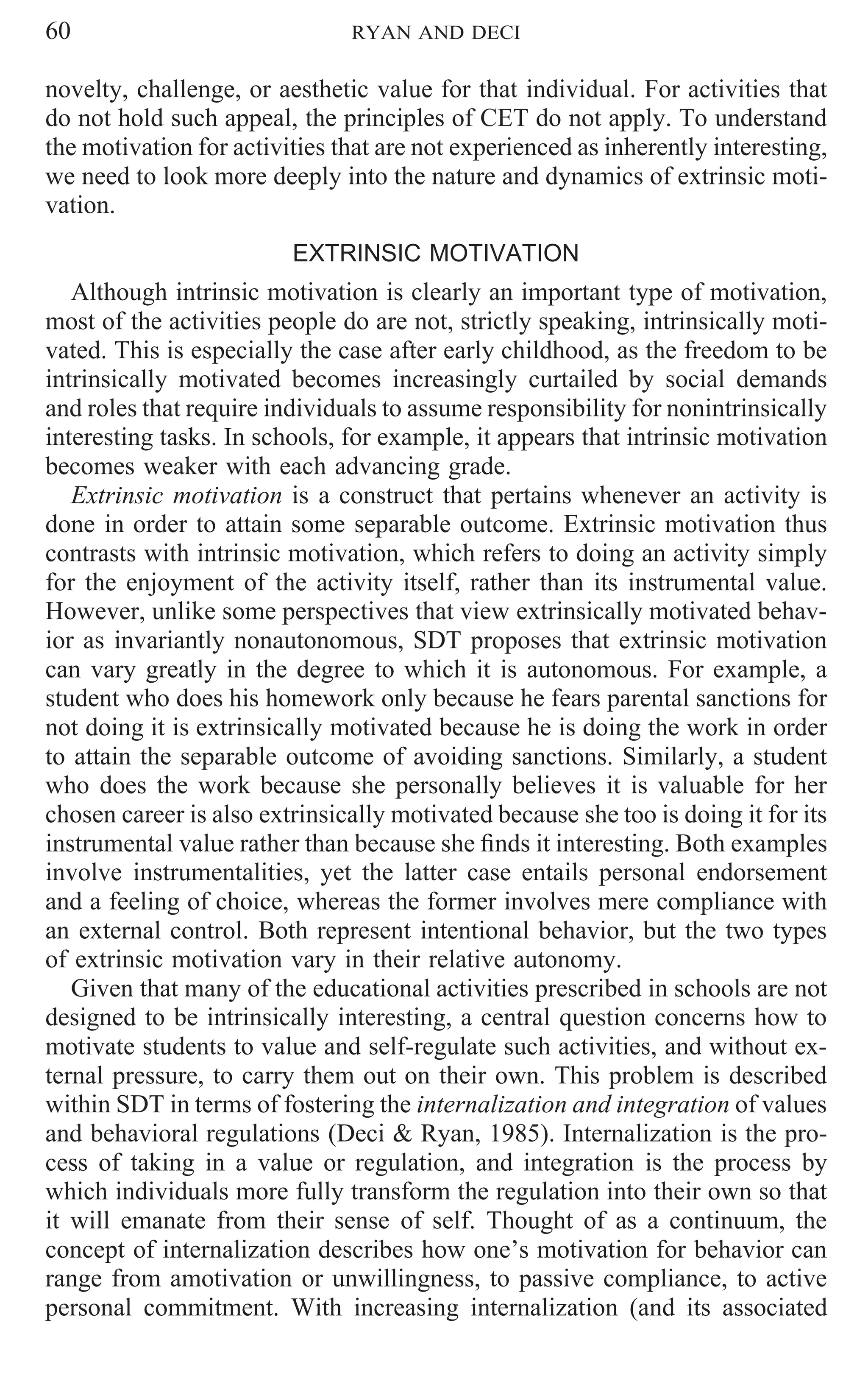Intrinsic and extrinsic motivations classic definitions and new